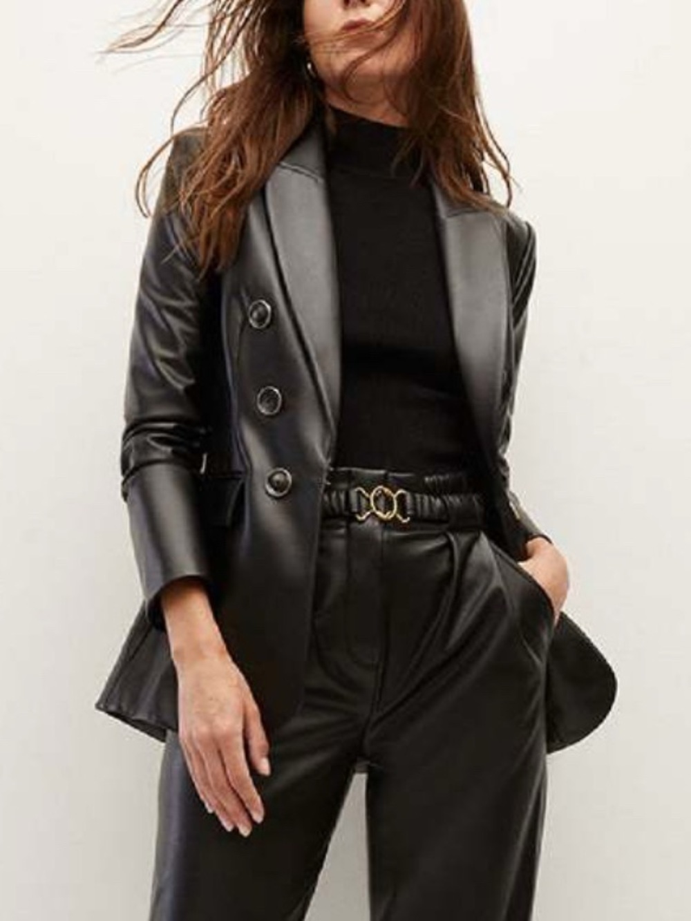 Veronica Beard Beacon Black Vegan Faux leather dickey Jacket 3/4 ruched size 4